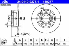 Диск тормозной задн, AUDI для SKODA OCTAVIA II Combi (1Z5) 2.0 TDI 4x4 2011-2013, код двигателя CFHF, V см3 1968, кВт 81, л.с. 110, Дизель, Ate 24011002771